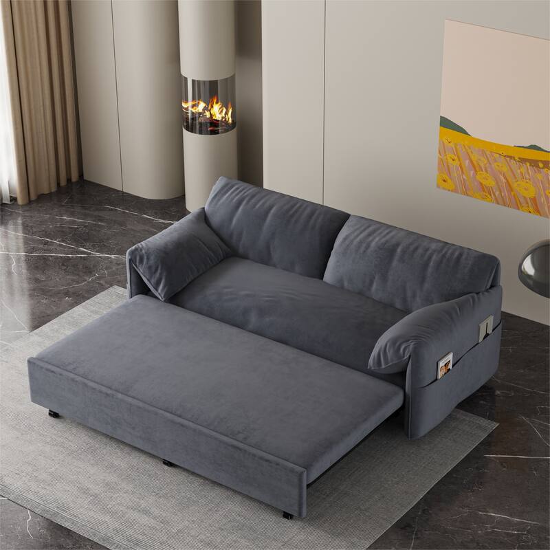 Multi-Functional 63.8" Queen Pull Out Sofa Bed with Side Storage and Wheels - 3-in-1 Convertible Sleeper Sofa