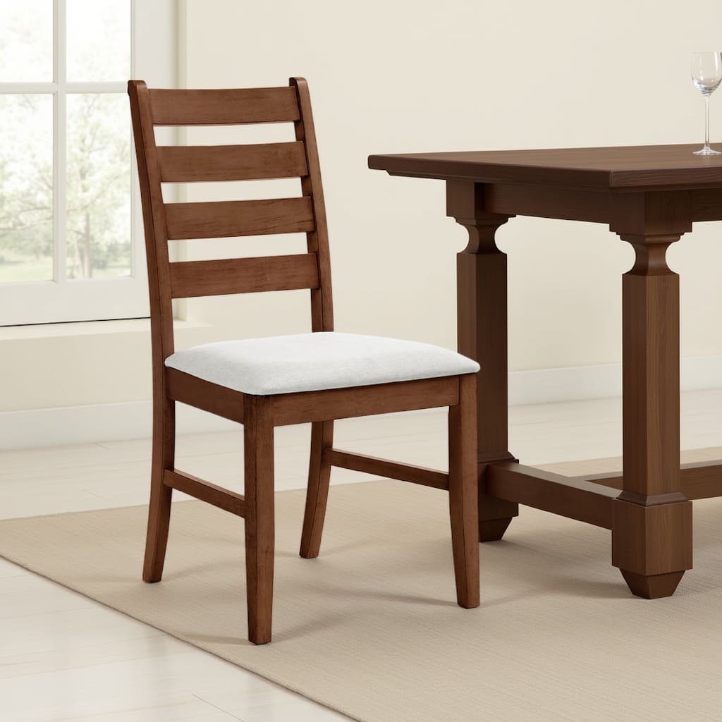 Accai Dining Chair Set of 2, Beige Polyester, Walnut Brown Rubberwood