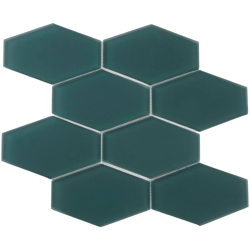 Long Hex 11 in. x 11 in. Glass Mesh-Mounted Mosaic Tile - Marine Matte - 3 in. x 4 in. tile sample