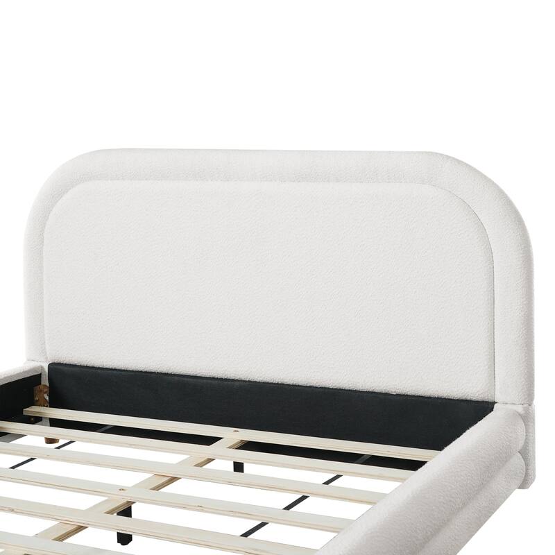 Christopher Knight Home - Camellia Modern Boucle Upholstered Bed Frame with Thick Curved Headboard and Wood Legs