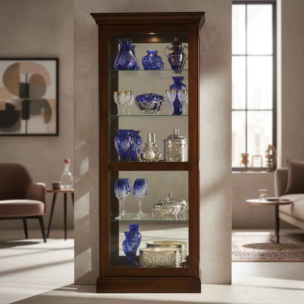 Howard Miller Brown Cherry Finish Wood Lighted 4-shelf Curio Cabinet