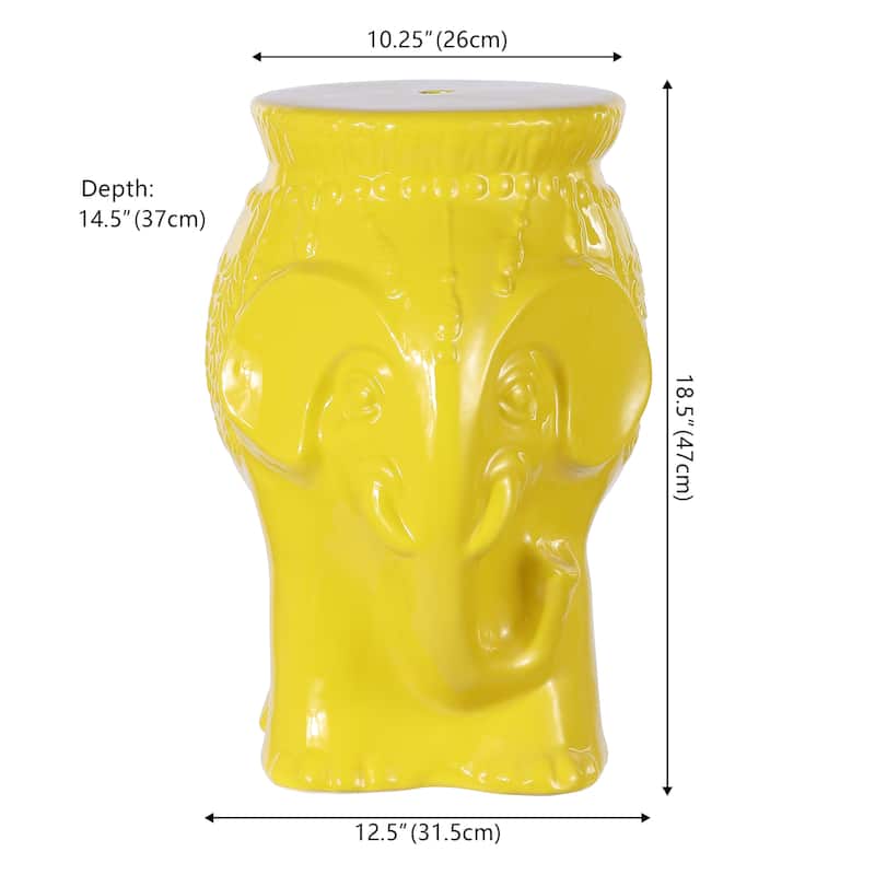 Lucky 18.5" Modern Bohemian Elephant Ceramic Garden Stool, by JONATHAN Y