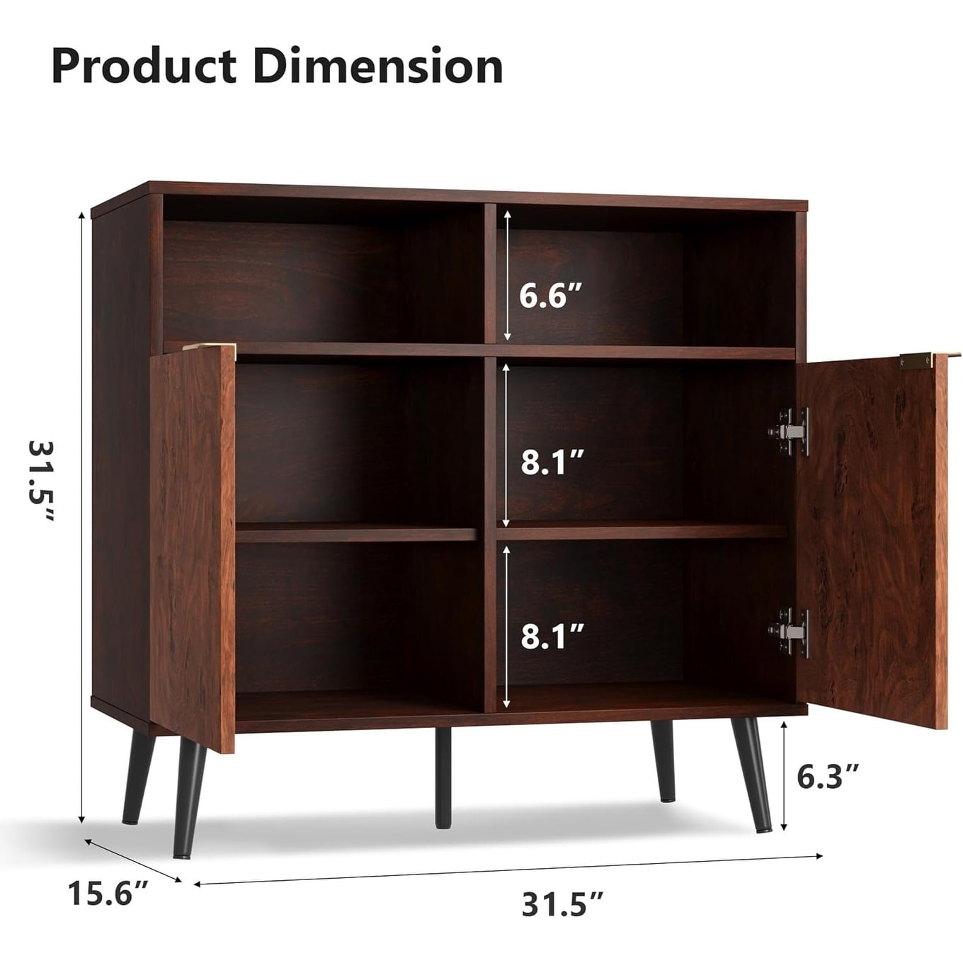31.5" Walnut Buffet Cabinet Barn Doors Open Storage