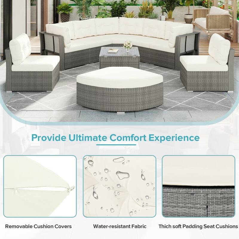 Patio Furniture Daybed Rattan Sectional Sofa Set with Cushions and Center Table