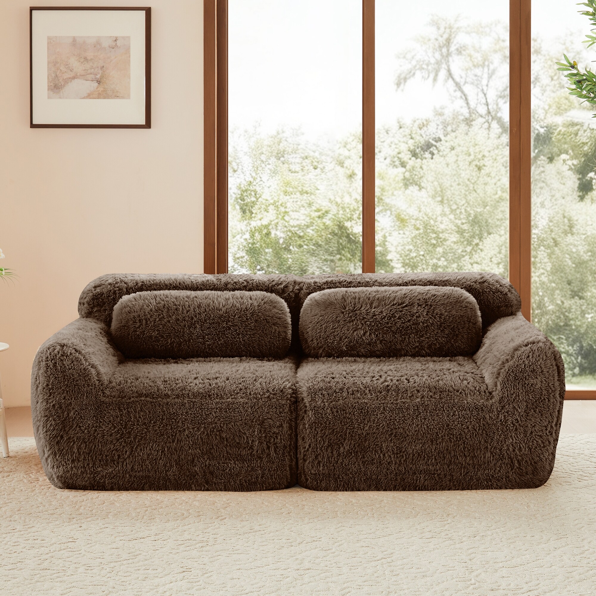 2-seater Modular Sectional Sofa Couches,Soft Fluffy Plush Fabric