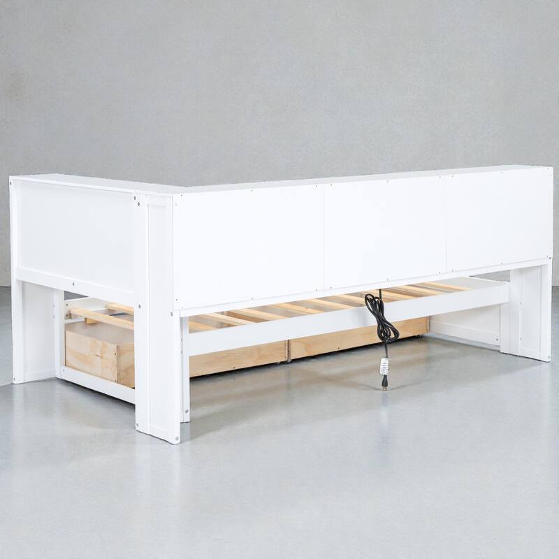 Twin Size Daybed with Storage Drawers, Side Cabinets and USB Ports, Wood Daybed Frame with Charging Station