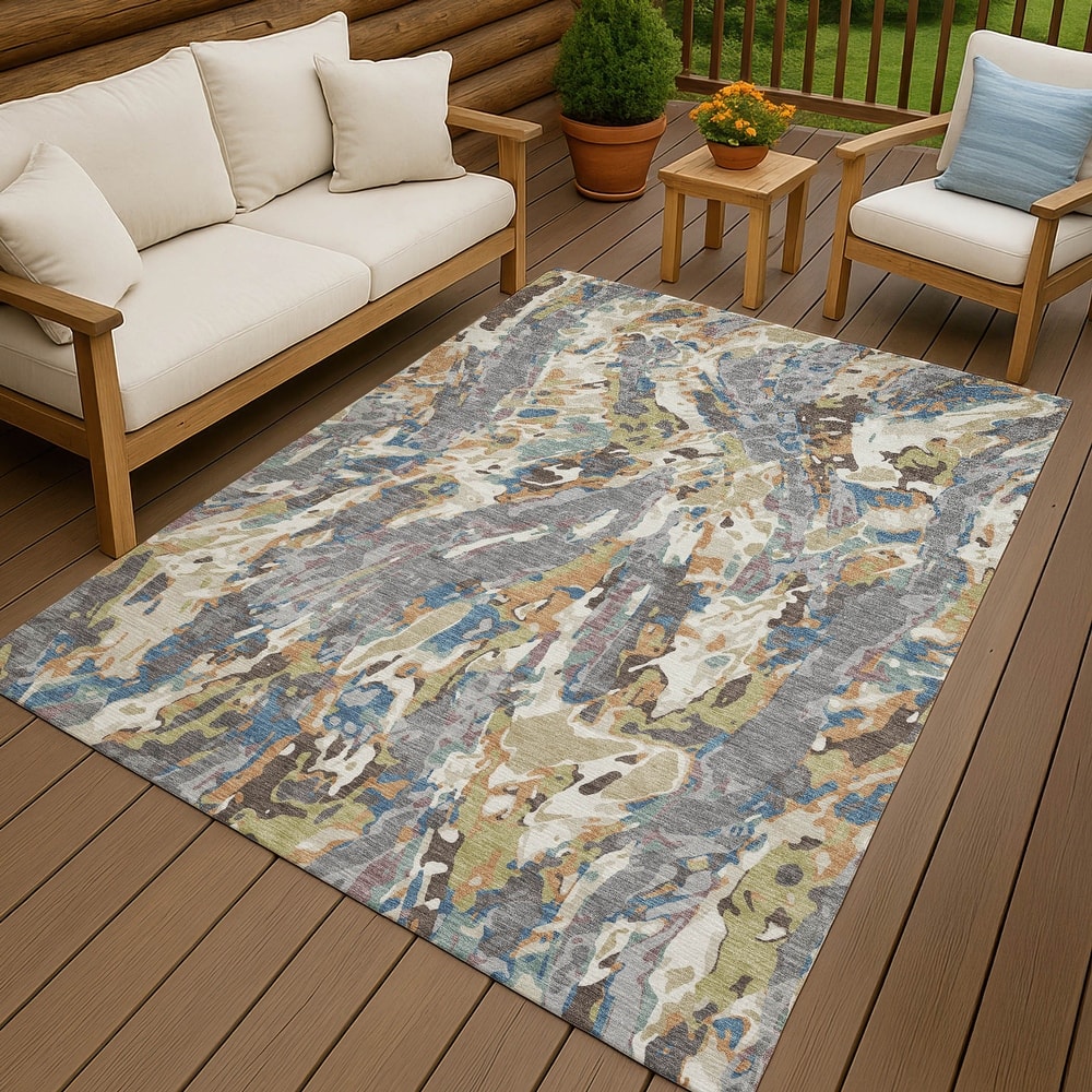 Machine Washable Indoor/ Outdoor Brushstrokes Chantille Rug