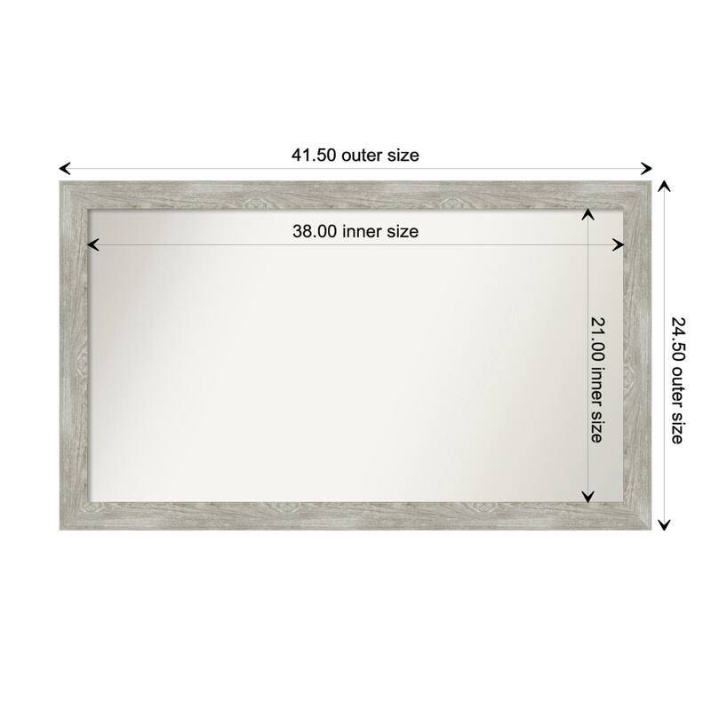 Dove Greywash Narrow Framed Non-Beveled Custom Wall Mirror, Bathroom Vanity Mirror - Outer Size: 41.5 x 24.5