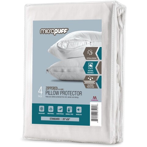 Micropuff Zippered Microfiber Pillow Protectors 4 Pack