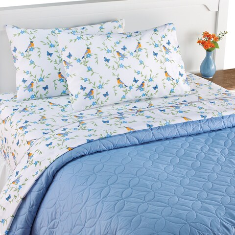 Fluttering Butterflies and Bluebirds Leaf Bedsheet Set