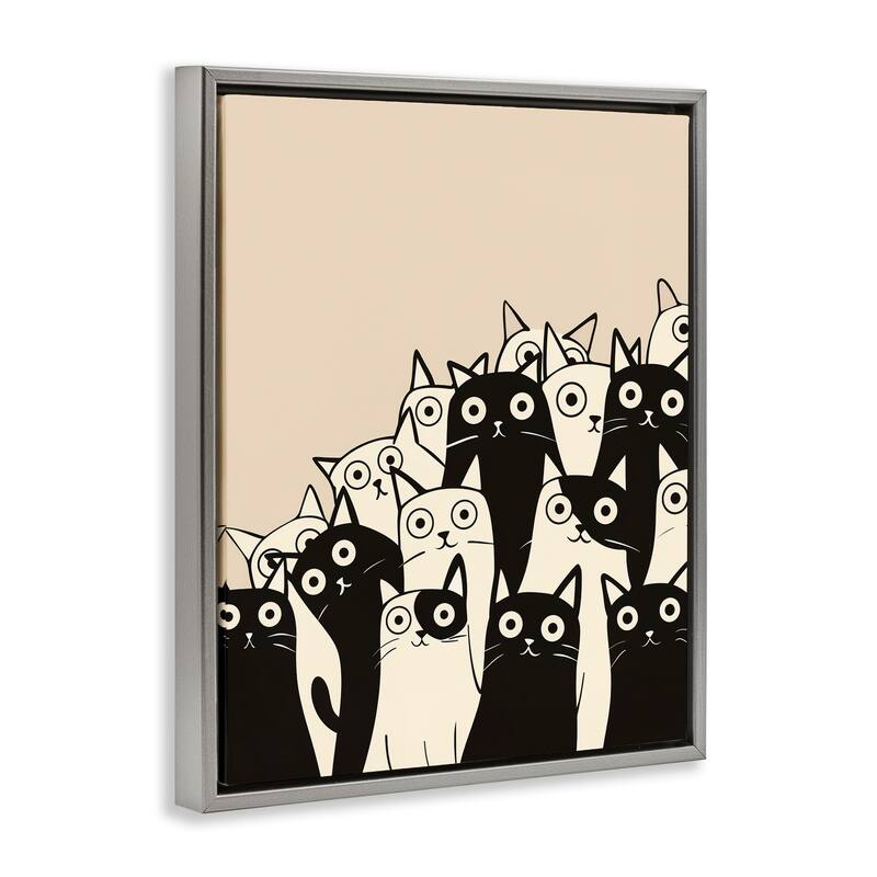 Stupell Fun Modern Black & White Cats Framed Floater Canvas Wall Art Design By Arlington Prints