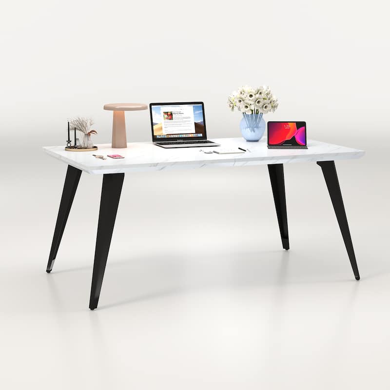 Homylin 63-Inch Rectangular Dining Table with Metal Legs, Modern Kitchen & Dining Room Table - White