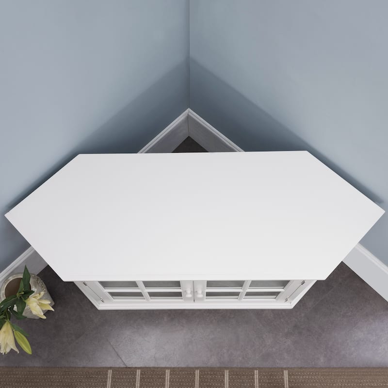 Leick Home Cottage White Corner TV Stand with Bookshelf Storage