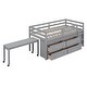 preview thumbnail 22 of 34, Twin/Full Size Low Loft Bed with Retractable Writing Desk and 4 Drawers, Wooden Loft Bed Frame w/ Lateral Portable Desk & Ladder