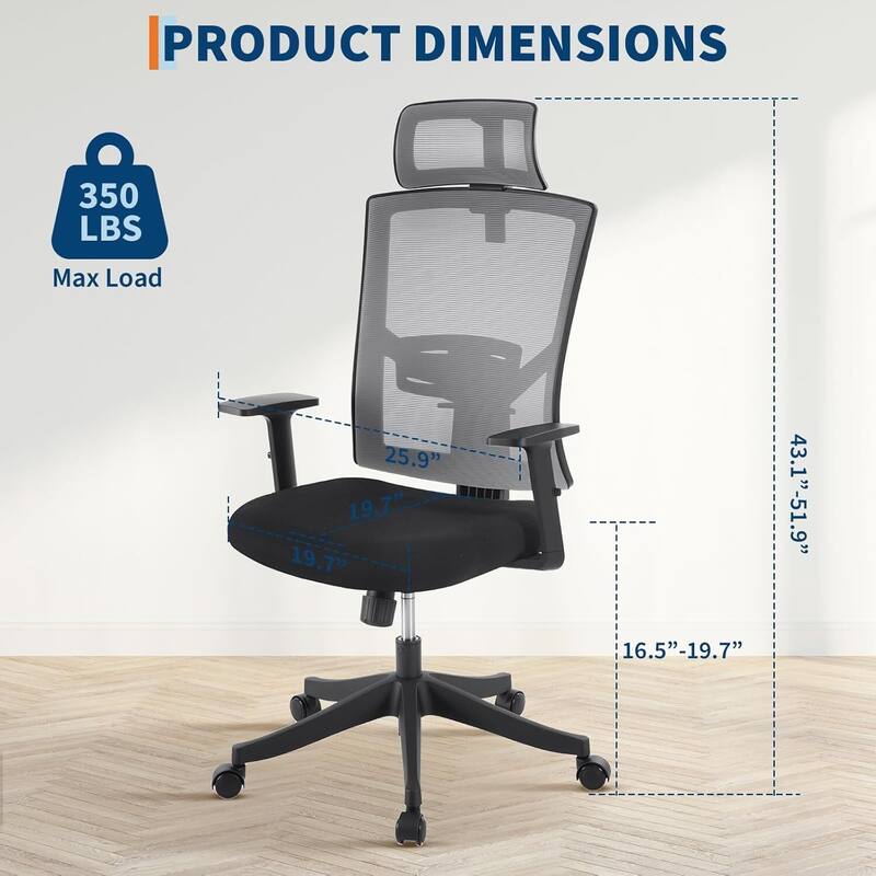 High Back Ergonomic Home Office Chair with Adjustable Lumbar Support and Headrest