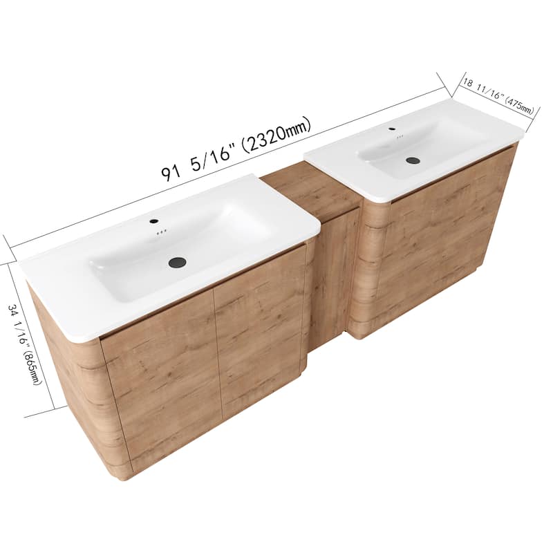 Bathroom Vanity With Sink In 36/40/48/52/60/64/84/92 Inch, Freestanding Bathroom Vanity With Doors and Adjustable Shelf