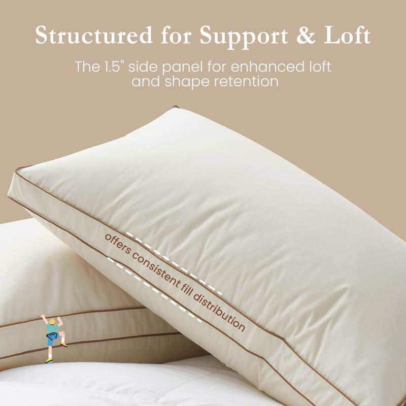 2 Pack 300TC White Down Medium Support Bed Pillows for Side & Back Sleepers with 100% Cotton Fabric