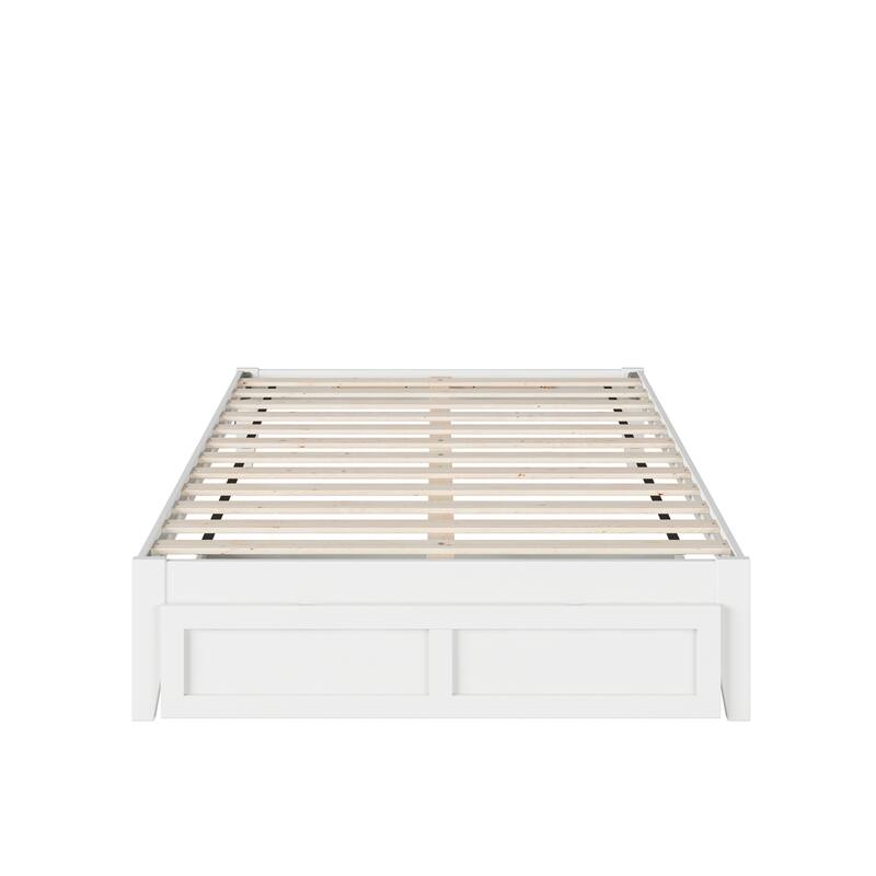 Full Bed with Drawer & USB - Solid Wood Frame, Slat Kit Included - Walnut Finish