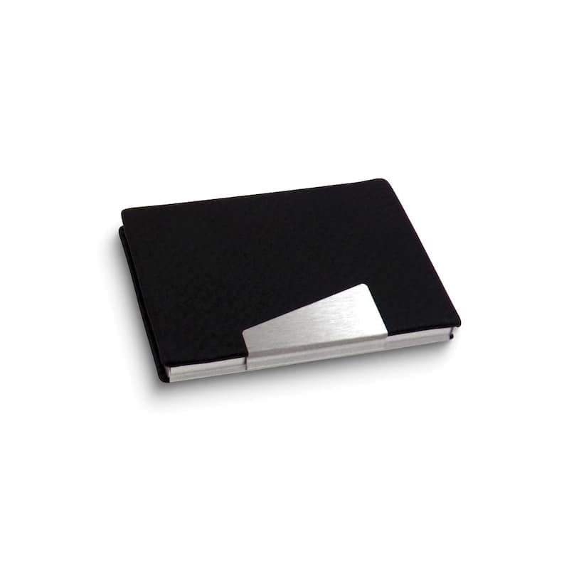 Curata Black Leather and Silver-Tone Business Card Case