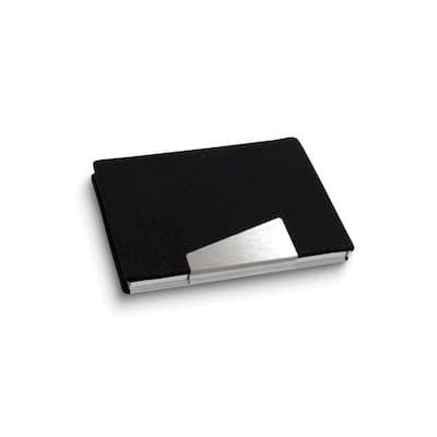 Curata Black Leather and Silver-Tone Business Card Case