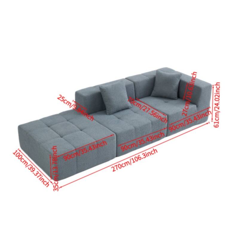 Modern Modular Sectional Sofa, Armless Floor Couch with Removable Back Cushions for Apartment and Living Room
