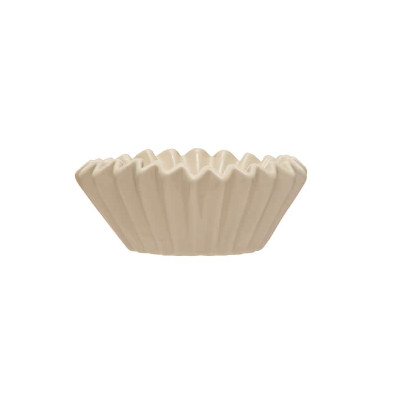 Fluted Stoneware Bowl - 6.5"L x 6.4"W x 2.8"H - 6.5"L x 6.4"W x 2.8"H - White