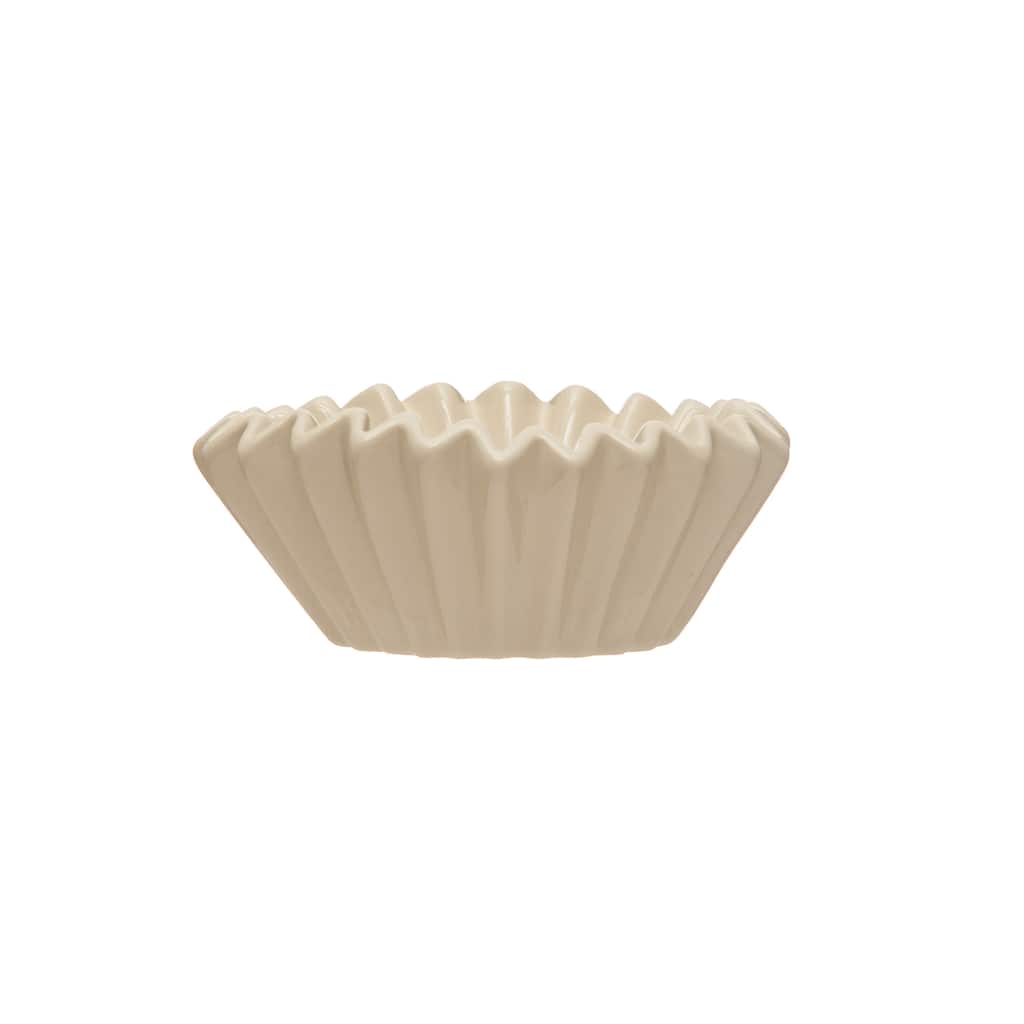 Fluted Stoneware Bowl - 6.5"L x 6.4"W x 2.8"H - 6.5"L x 6.4"W x 2.8"H