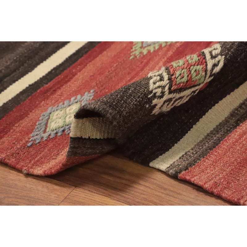 Hand Woven Oriental 100% Wool Carpet Southwestern Tribal Multi-Colored Kilim Area Rug - 10' 4'' X 5' 9''