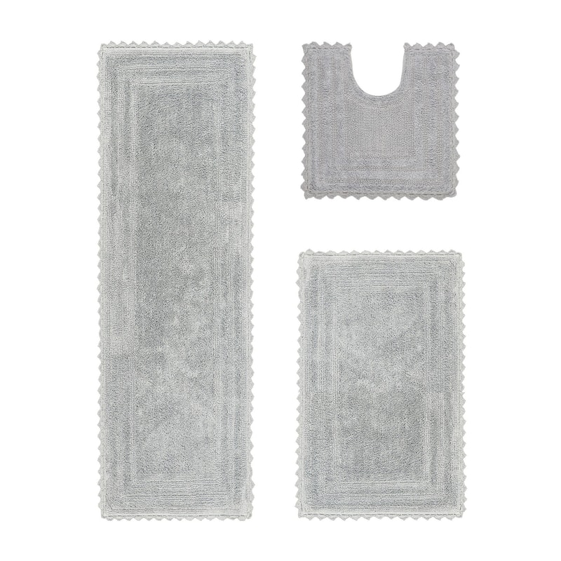 Better Trends Bath Rugs Set 100% Cotton Soft & Water Absorbent Tufted Bathroom Rug for Shower, Sink Bath Mats Lilly Crochet - 3 Piece Set (20" x 20" | 21" x 34" | 20" x 60") - Gray
