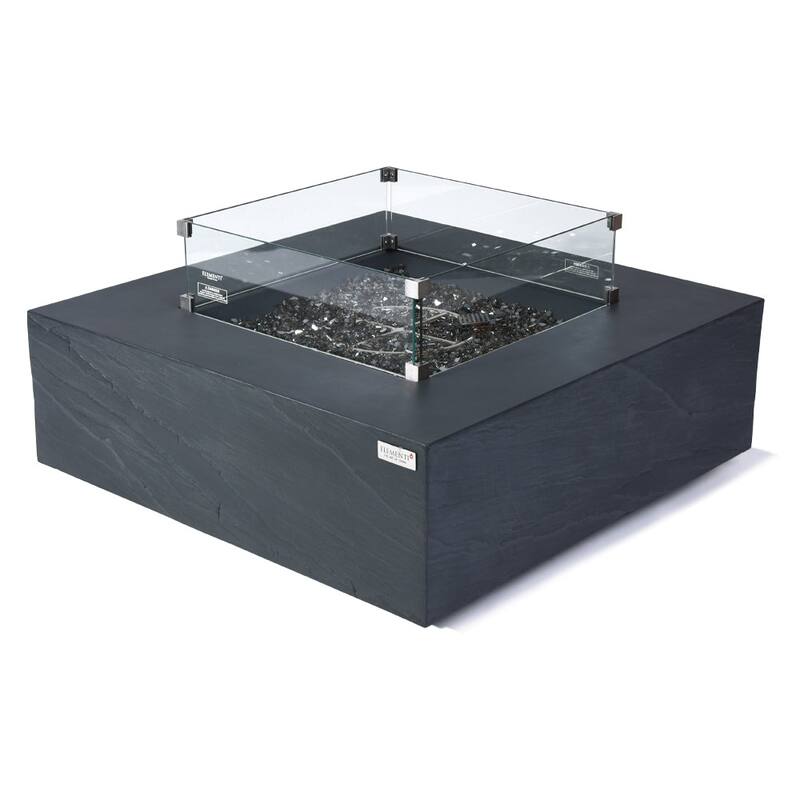 Elementi Plus Capertee Outdoor Fire Pit Table Concrete Square 60000 BTU - 40 x 40 inches with Lid, Fire Glass, and Cover