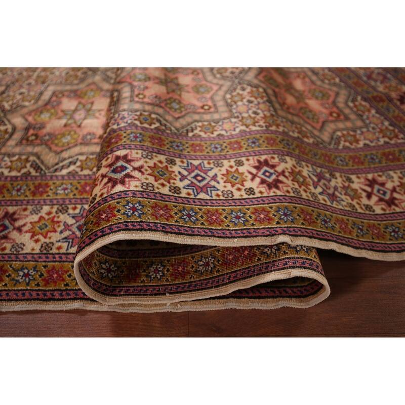 Geometric Anatolian Turkish Vintage Rug Handmade Beige Wool Carpet - 6'7" X 9'10"