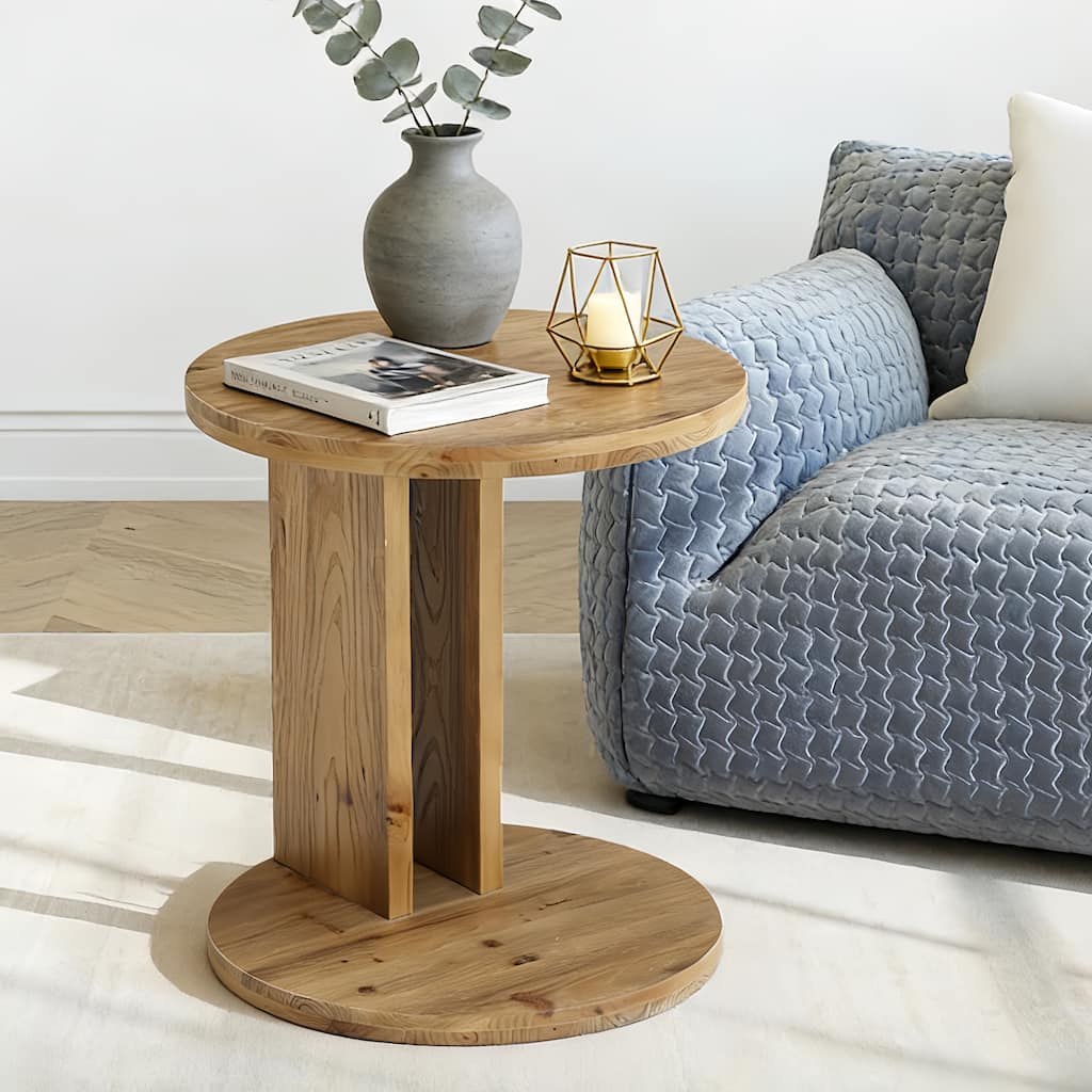 19.68" Round C-Shaped Solid Wood End Table