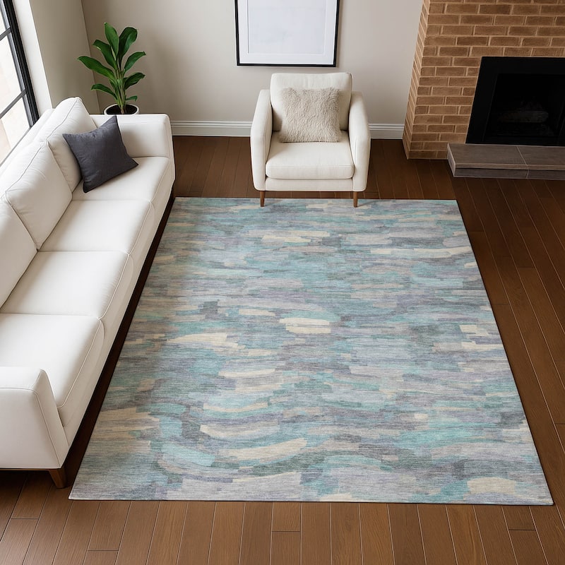 Machine Washable Indoor/ Outdoor Abstract Rock Chantille Rug