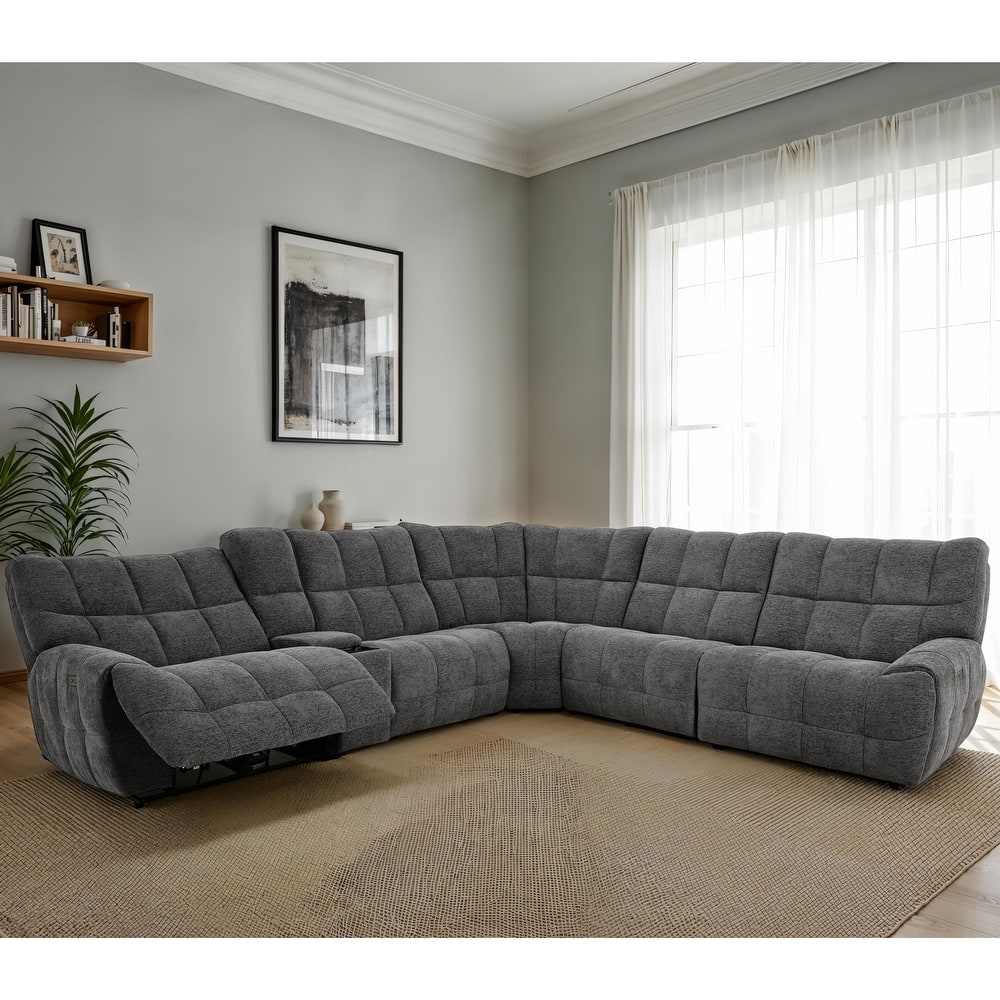 Furniture of America Aurei Modern Reclining Sectional with Console and USB Ports