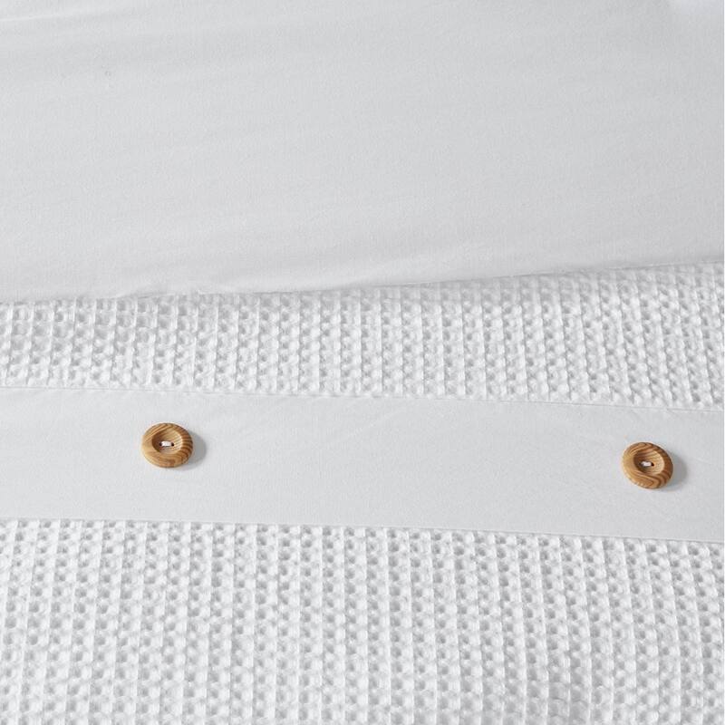 GDF Studio - Finely 3-Piece Cotton Waffle Weave Comforter Set with Wood Button Accents