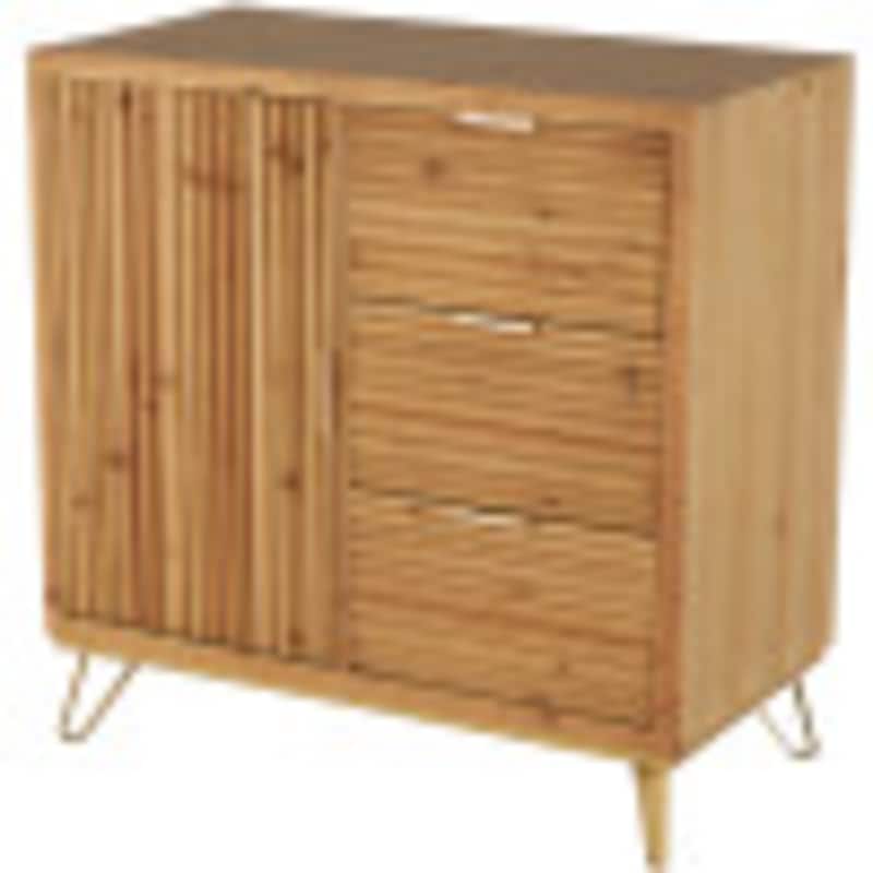 Wooden Ribbed 1 Door and 3 Drawer Cabinet with Gold Metal Handles - Brown - Roche River Decor - 20"W x 36"L x 36"H - 20"W x 36"L x 36"H - Brown