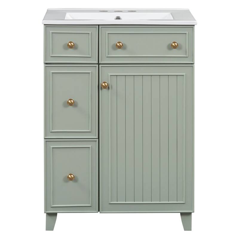 24 in. W x 18 in. D x 34 in. H Single Sink Freestanding Bath Vanity with White Ceramic Top
