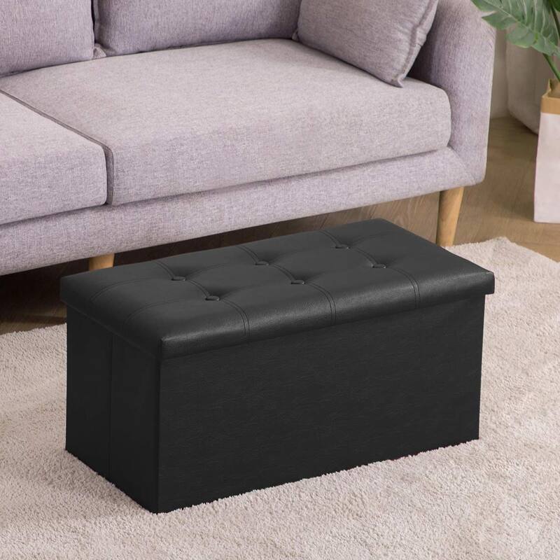 Folding Storage Ottoman Bench, Faux Leather Footrest Couch for Living Room, 30 inch Storage Bench with Padded Seat
