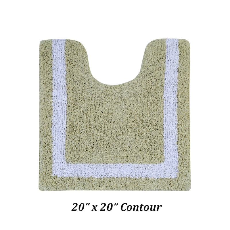 Better Trends Hotel Collection in Race Track 100% Cotton Super Absorbent Reversible Double Sided Machine Washable Bath Mat Rug - 20" x 20" Contour - Sage & White