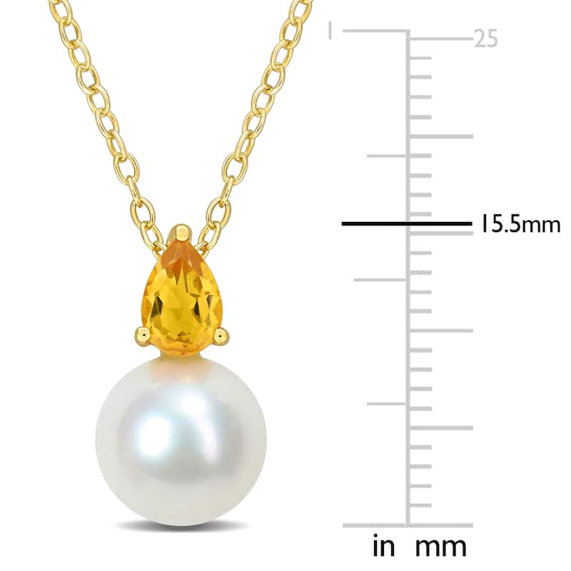 Miadora 2/5ct TGW Citrine and 8.5-9mm Cultured Freshwater Pearl Pendant with Chain Yellow Silver - 15.5 mm x 8.7 mm