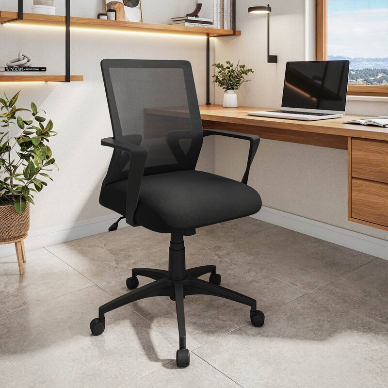 Techni Mobili Ergonomic Mesh Office Chair with Adjustable Height & Tilt - Economical Desk Chair with Lumbar Support - Black