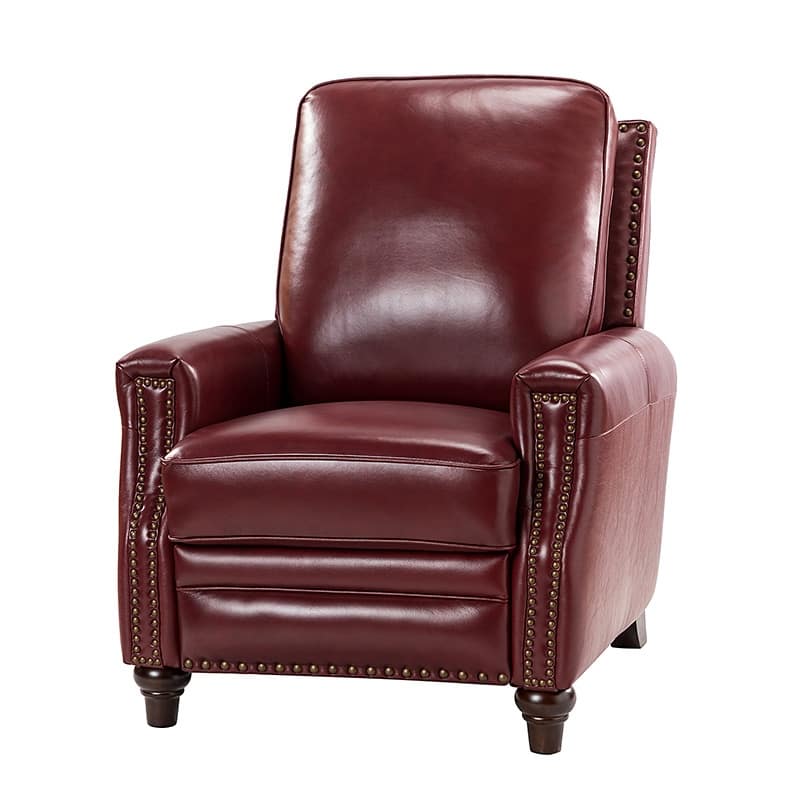 Cigar Mid-century Modern Genuine Leather Recliner with Solid Wood Legs and Nailhead Trim by HULALA HOME