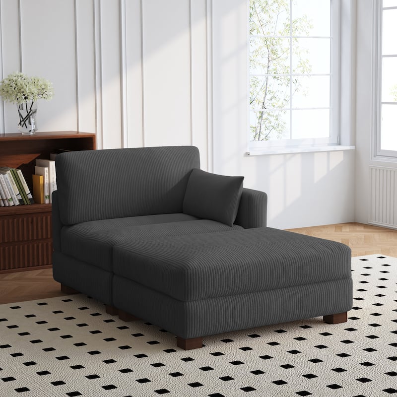 Modern 43'' Corduroy Comfy Sectional Chaise Lounge with Pillow - Right Facing - Grey