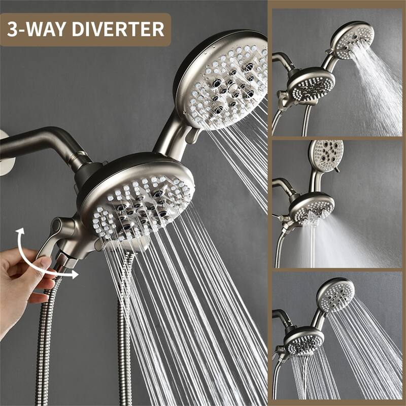 Wall Mount Dual Head Tub and Shower Faucet Brushed Nickel Complete Shower System Trim Kit Wth Rough-in Valve