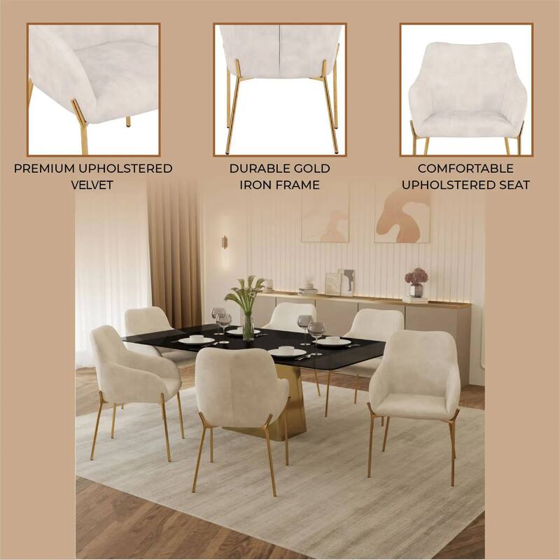 Zaire Upholstered Dining Chair in Velvet/Leather/Boucle with Gold Chrome Iron Set of 4