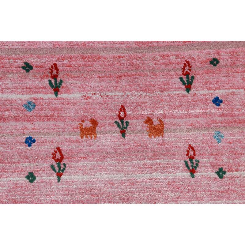 Hand Knotted Oriental 100% Wool Carpet Tribal Animal Pictorial Pink Gabbeh Area Rug - 9' 11'' X 9' 8''