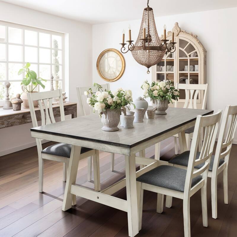 Rectangular Dining Table - 64.5 Inch Wood Table for 6 - Modern Farmhouse Style - 64.57
