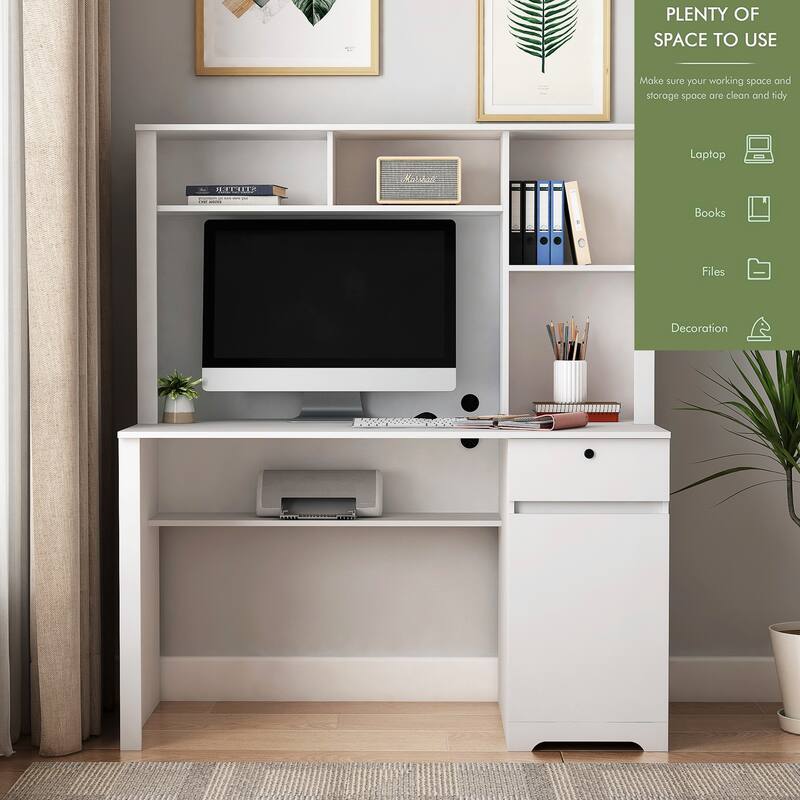 GDFStudio - Sophia Home Office Computer Desk with Hutch, Bookshelf, and Built-In Charging Ports for Productivity