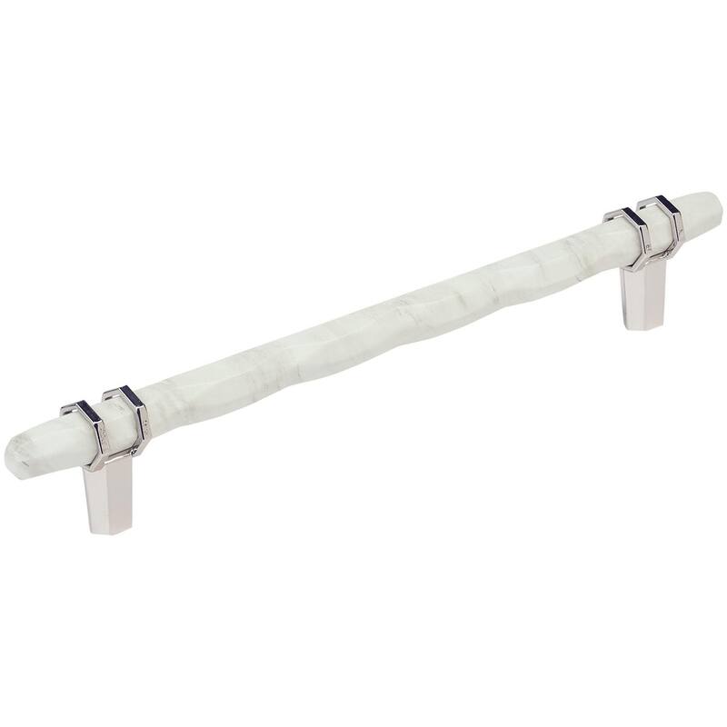Amerock London 8 Inch Center to Center Bar Cabinet Pull - Marble White / Polished Nickel