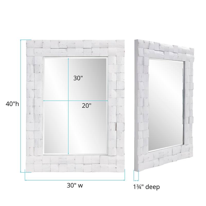Allan Andrews White Rectangular Wall Mirror with Natural Wood Tiled